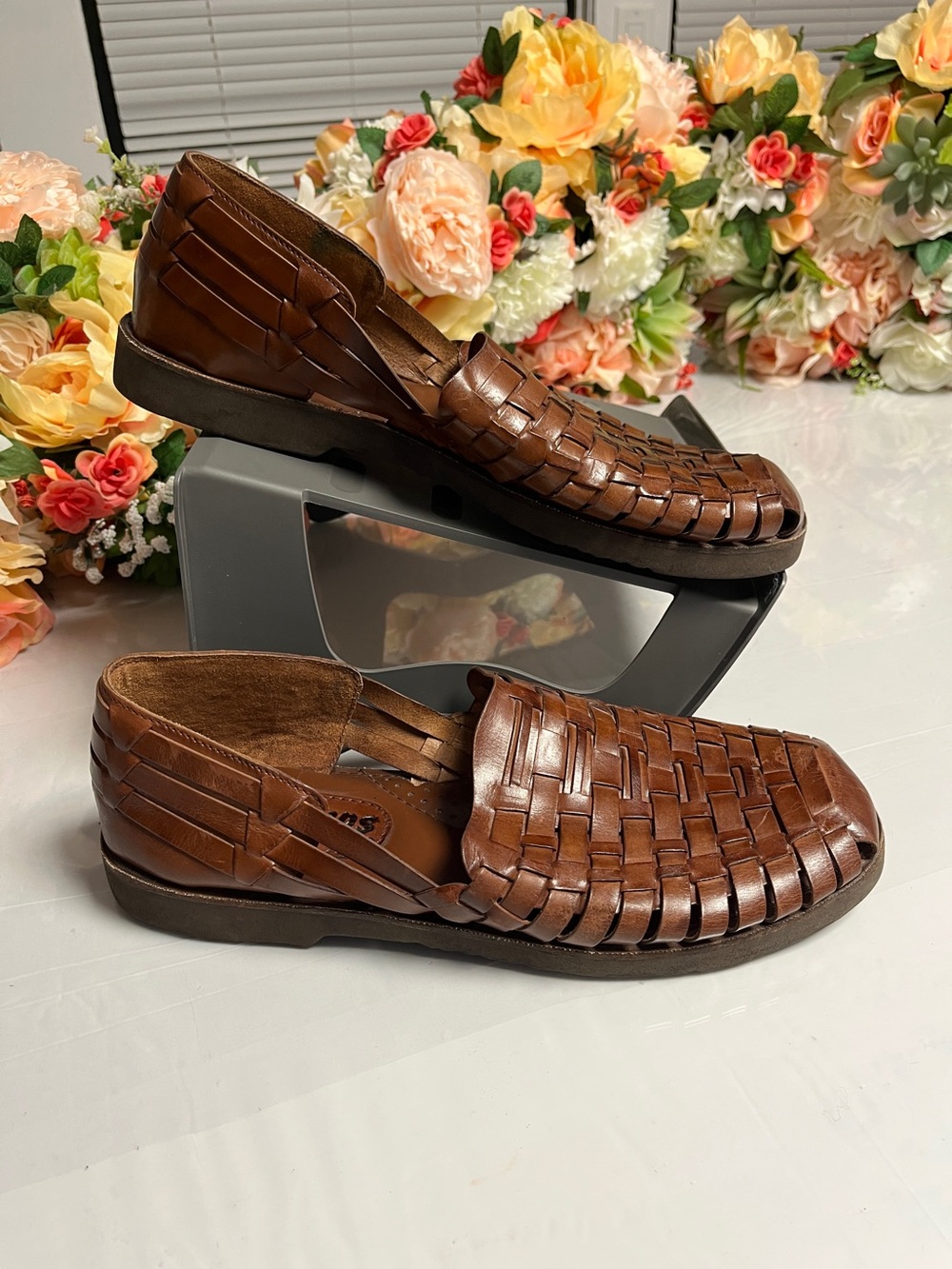 Sunsteps Brown Woven Leather Fisherman Huarache Sandals Men’s Size 9 Hand Woven